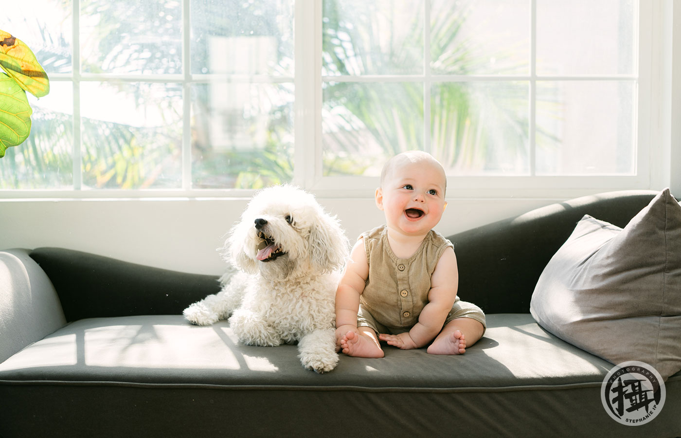 Milestone baby session in Malibu, captured in a cozy lifestyle home environment with timeless documentary-style imagery.