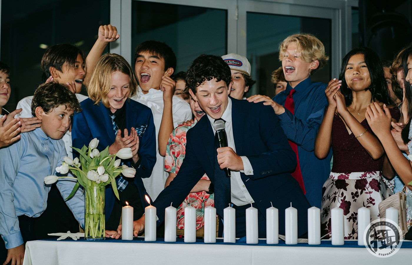 Bar mitzvah celebration in Santa Monica with modern documentary-style photography capturing joyful traditions and lively moments.