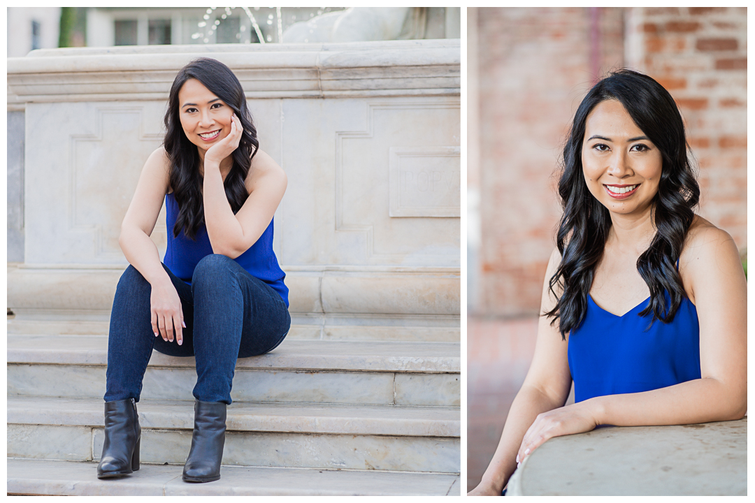 Lifestyle solo portrait session at Malaga Cove Plaza, Palos Verdes, Los Angeles, California.