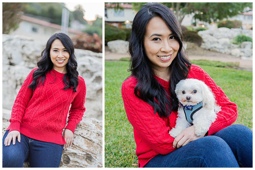 Lifestyle solo portrait session at Malaga Cove Plaza, Palos Verdes, Los Angeles, California.