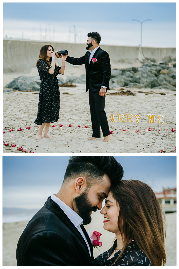 Surprise Proposal and Engagement at Hermosa Beach, Los Angeles, California