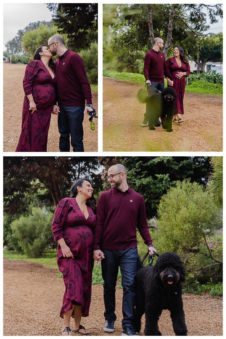 Maternity session with dog at Valley Park and Veterans Parkway in Hermosa Beach Cove, Los Angeles, California.