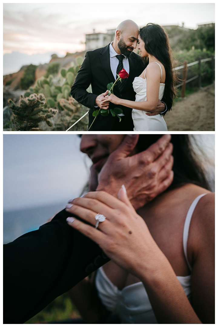 Surprise Proposal and Engagement session at Terranea Beach in Palos Verdes, Los Angeles, California