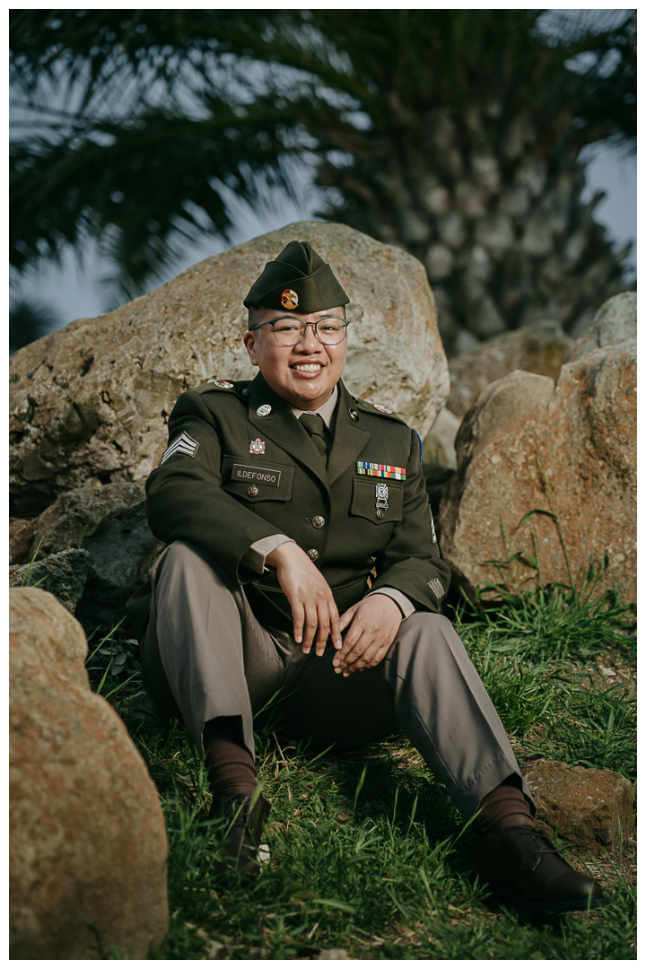 Lifestyle Portraits with AGSU US Army Uniform at Point Vicente Interpretive Center in Palos Verdes, California