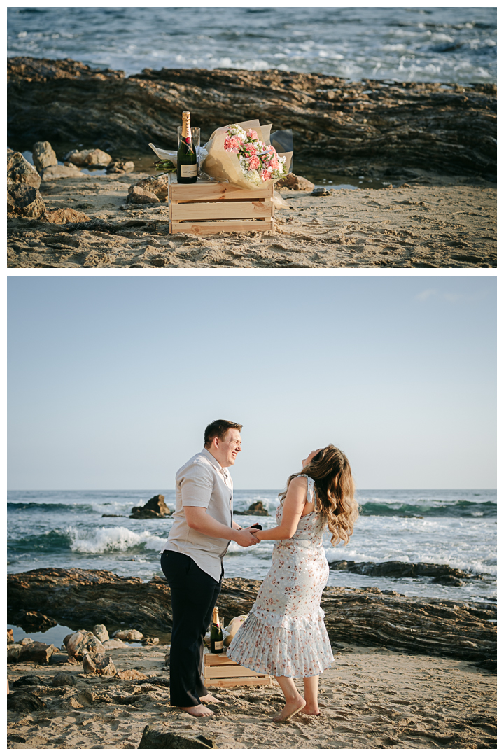 Surprise Proposal at Little Corona Del Mar Beach in Newport Beach, Orange County, California