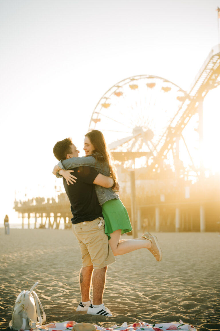 Surprise Proposal at Santa Monica Pier in Los Angeles, California