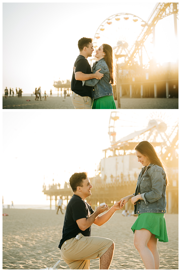 Surprise Proposal at Santa Monica Pier in Los Angeles, California