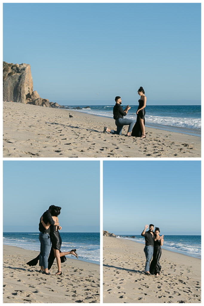 Point Dume Beach Surprise Picnic Proposal and Engagement | Jaipreen & Ajit