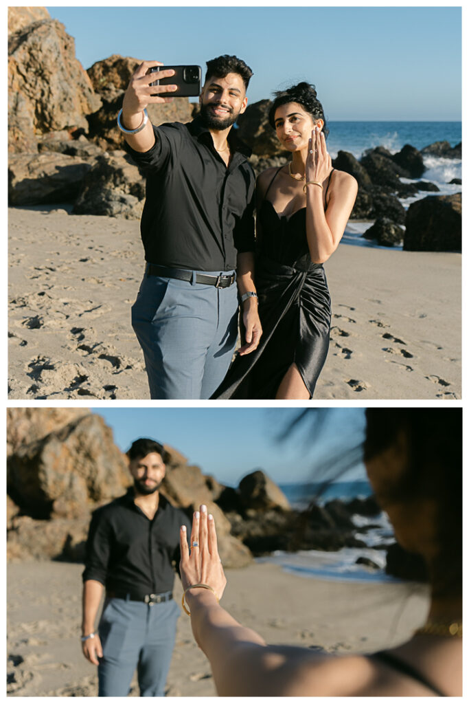 Point Dume Beach Surprise Picnic Proposal and Engagement | Jaipreen & Ajit