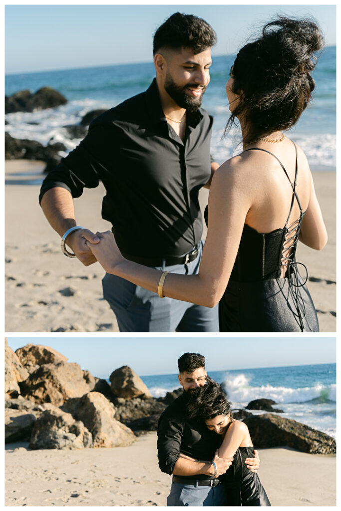 Point Dume Beach Surprise Picnic Proposal and Engagement | Jaipreen & Ajit