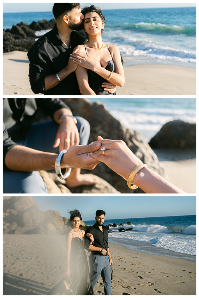 Point Dume Beach Surprise Picnic Proposal and Engagement | Jaipreen & Ajit