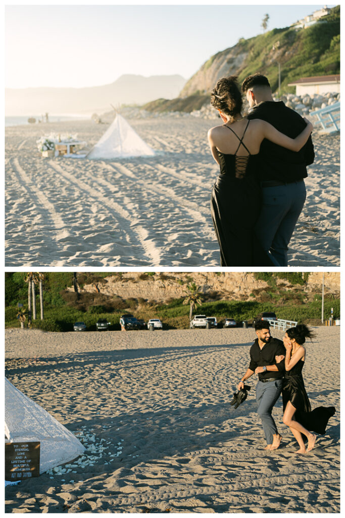 Point Dume Beach Surprise Picnic Proposal and Engagement | Jaipreen & Ajit