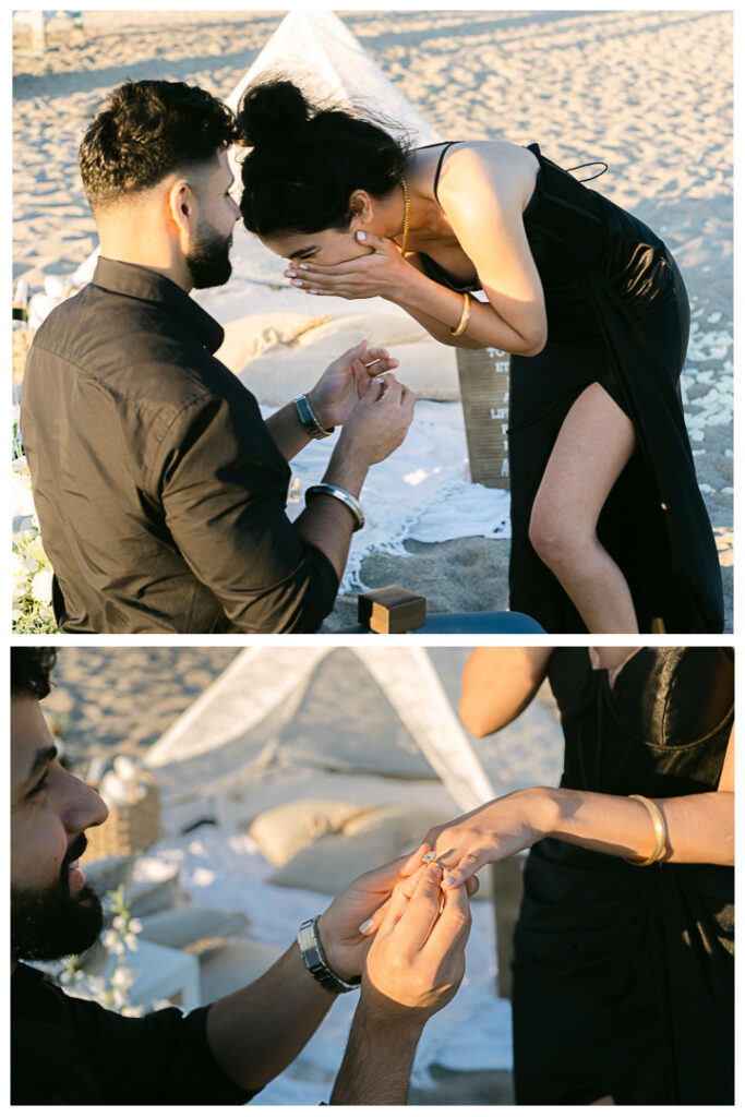 Point Dume Beach Surprise Picnic Proposal and Engagement | Jaipreen & Ajit