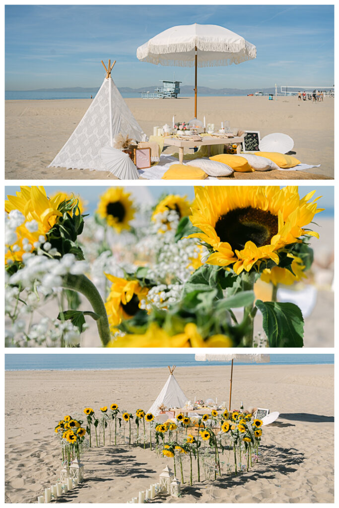 Engaged couple celebrating their proposal by the ocean in Los Angeles.