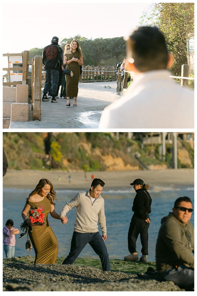 Romantic beach proposal at Treasure Island Beach Cave in Laguna Beach, California.