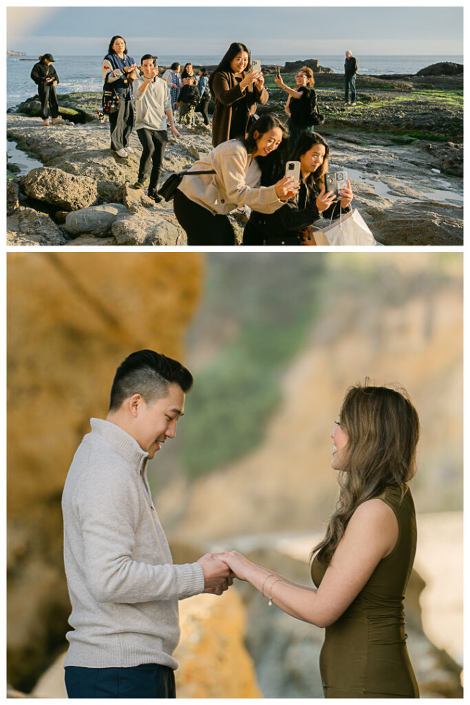 Romantic beach proposal at Treasure Island Beach Cave in Laguna Beach, California.