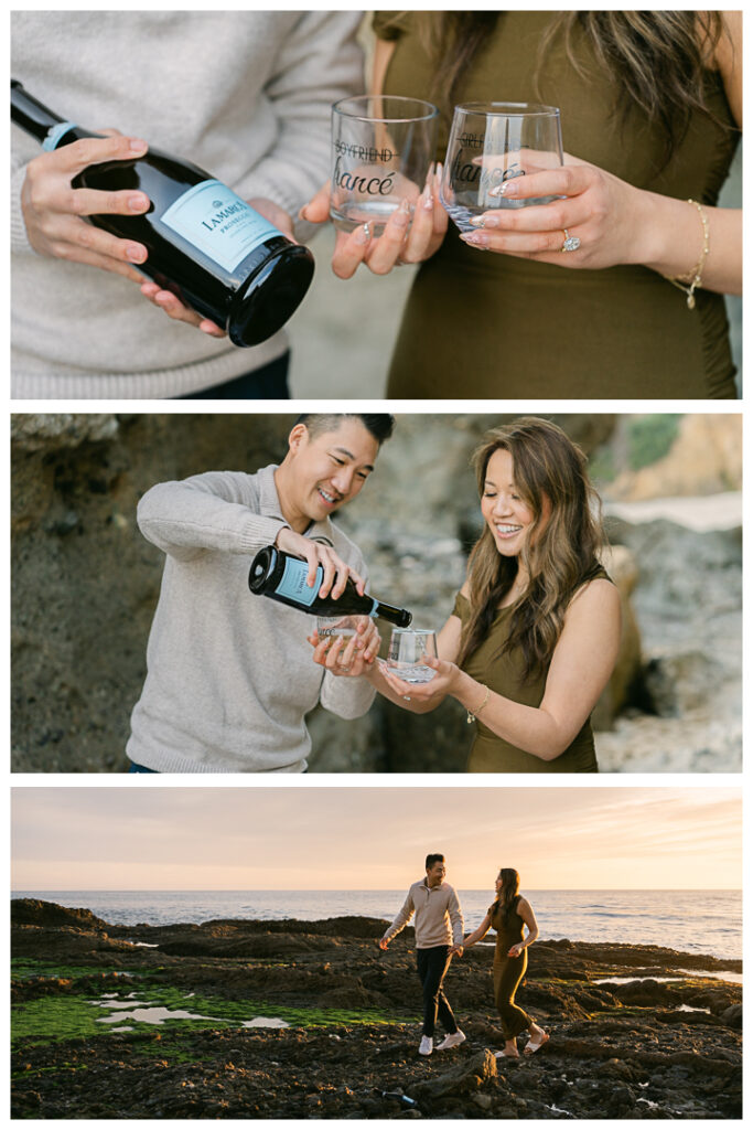 Romantic beach proposal at Treasure Island Beach Cave in Laguna Beach, California.