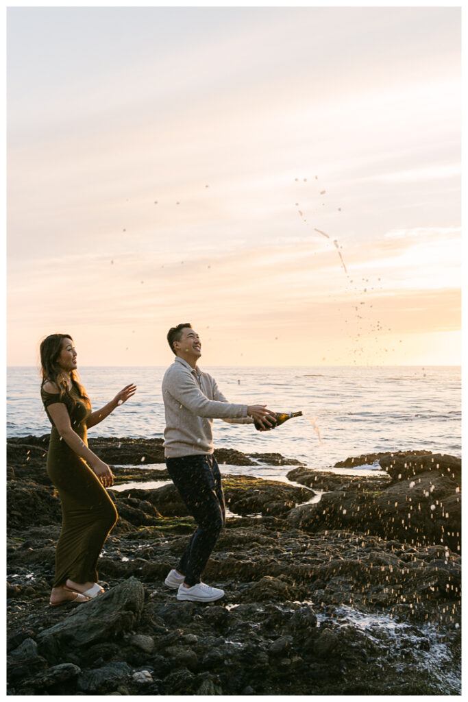 Romantic beach proposal at Treasure Island Beach Cave in Laguna Beach, California.