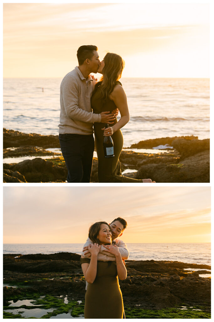 Romantic beach proposal at Treasure Island Beach Cave in Laguna Beach, California.