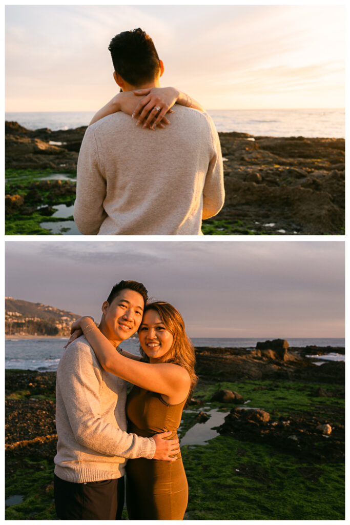 Romantic beach proposal at Treasure Island Beach Cave in Laguna Beach, California.