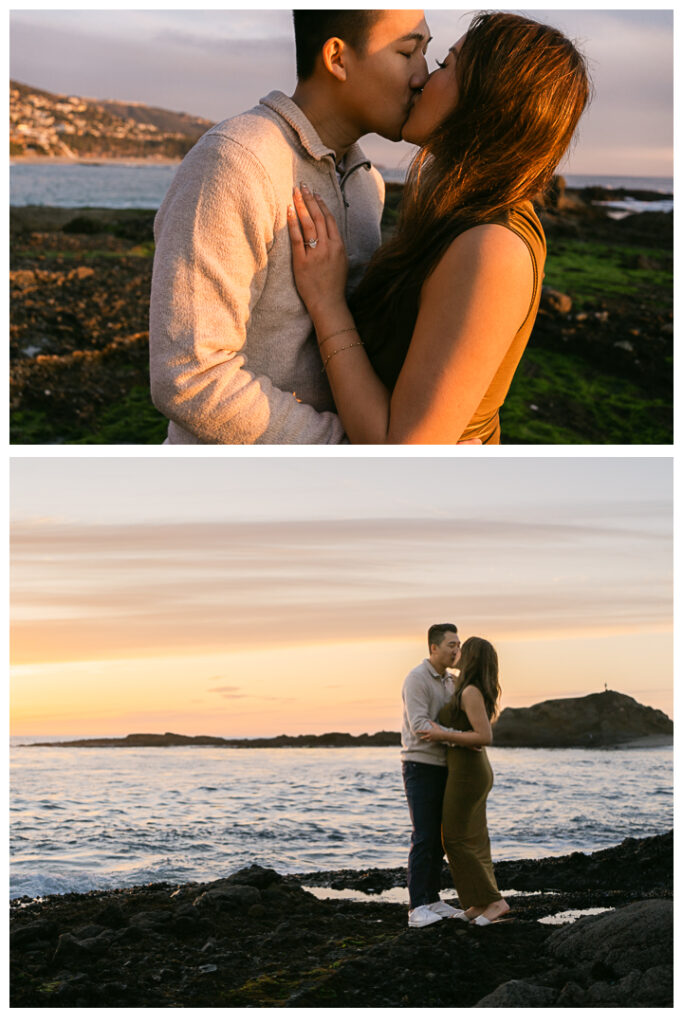 Romantic beach proposal at Treasure Island Beach Cave in Laguna Beach, California.