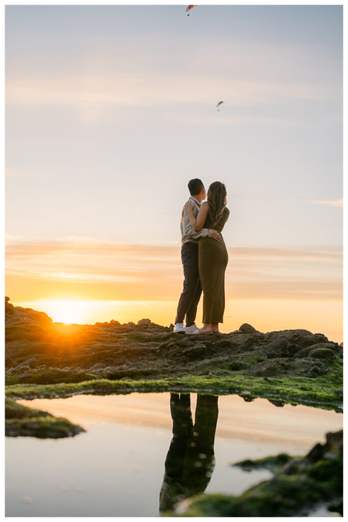 Romantic beach proposal at Treasure Island Beach Cave in Laguna Beach, California.