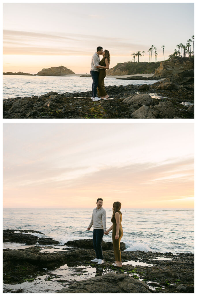 Romantic beach proposal at Treasure Island Beach Cave in Laguna Beach, California.