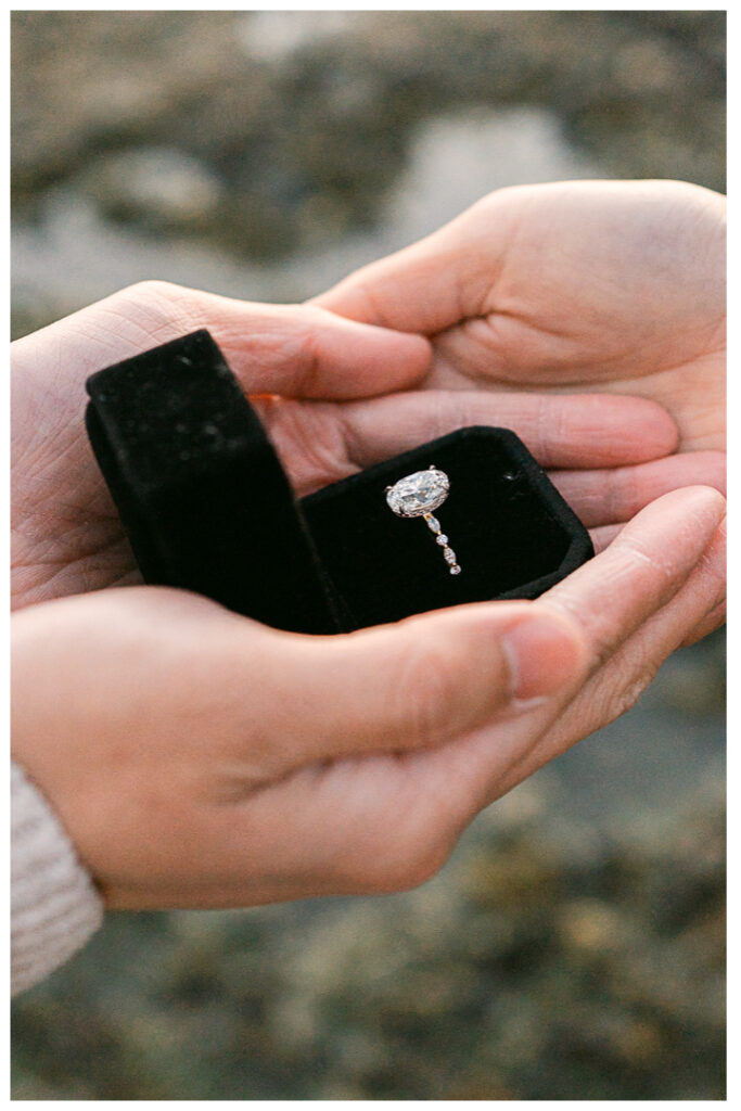 Romantic beach proposal at Treasure Island Beach Cave in Laguna Beach, California.