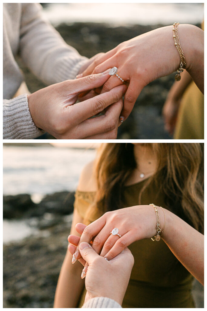 Romantic beach proposal at Treasure Island Beach Cave in Laguna Beach, California.