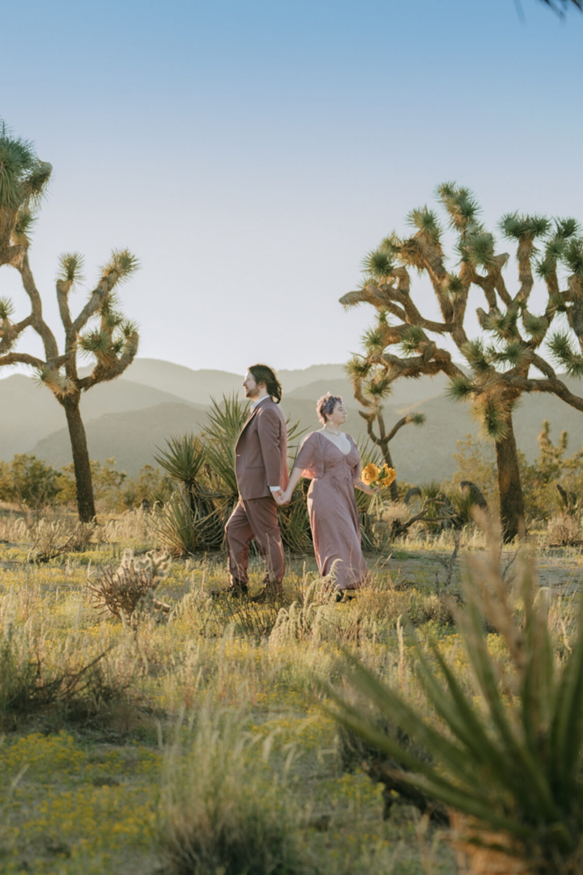 Sunset engagement photo at Joshua Tree National Park