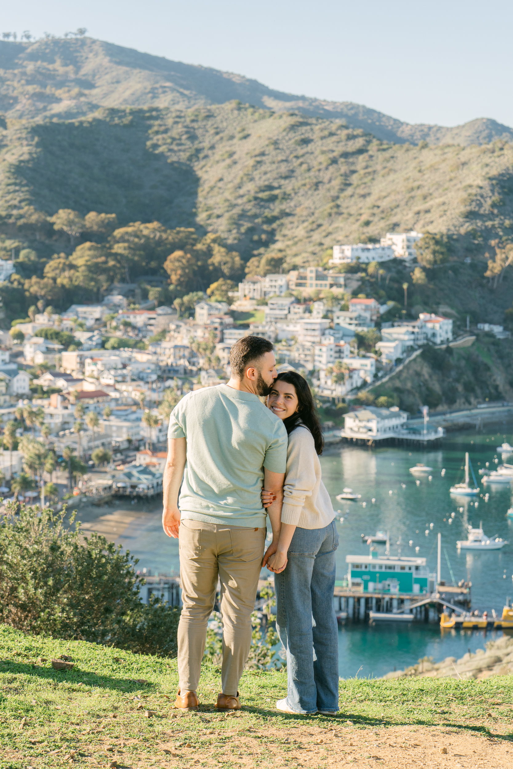 Surprise proposal at Buena Vista Point on Catalina Island overlooking the ocean