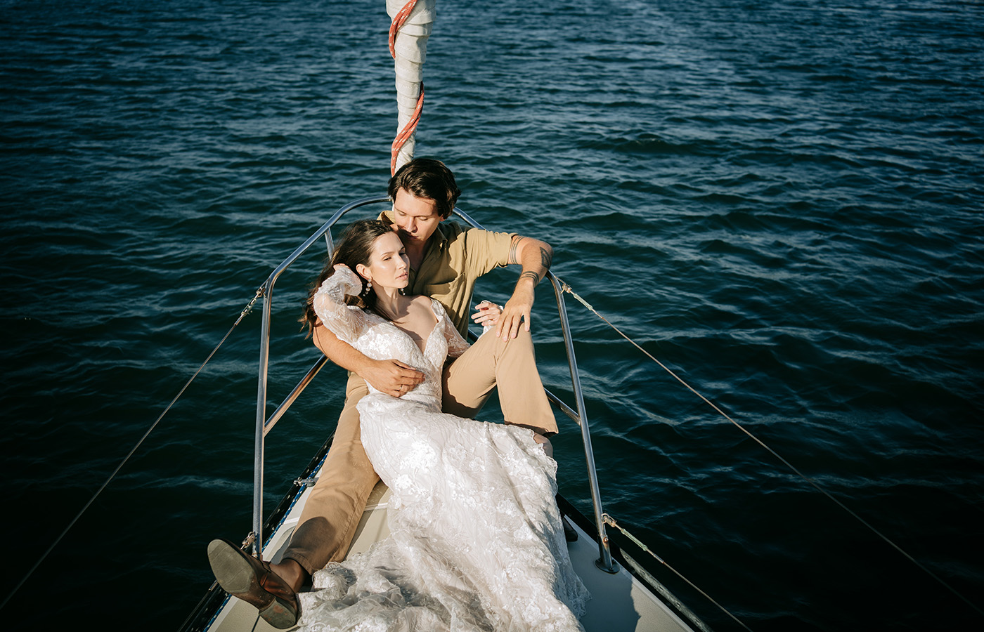 Wedding Portraits Photography on a sailboat in Marina Del Rey in Los Angeles California
